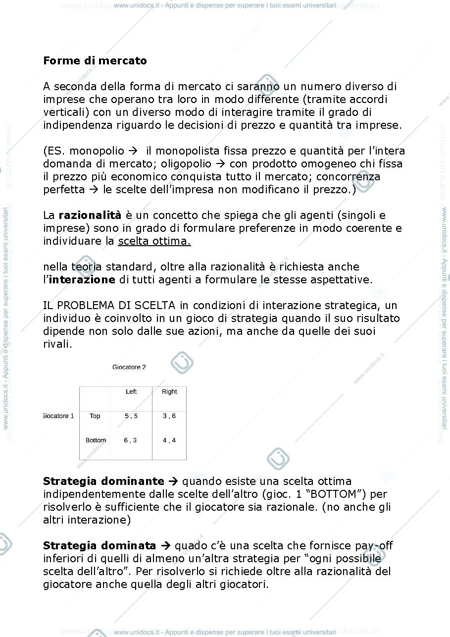 Anteprima pagina 3 — appunti economia delle forme di mercato per primo parziale 