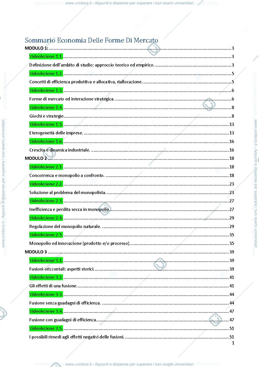 Anteprima pagina 1 — appunti di economia delle forme di mercato