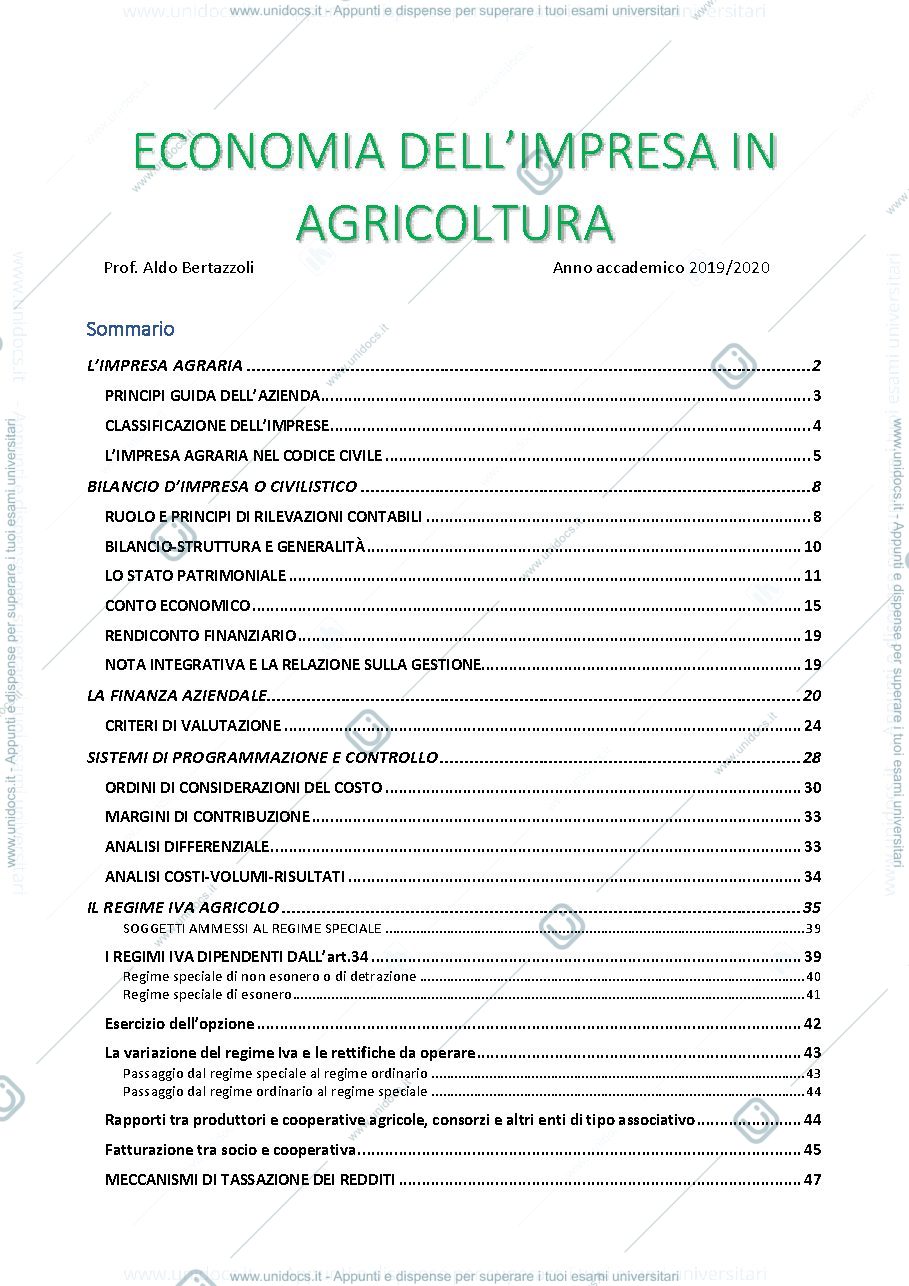 Anteprima pagina 1 — Economia dell'impresa in agricoltura