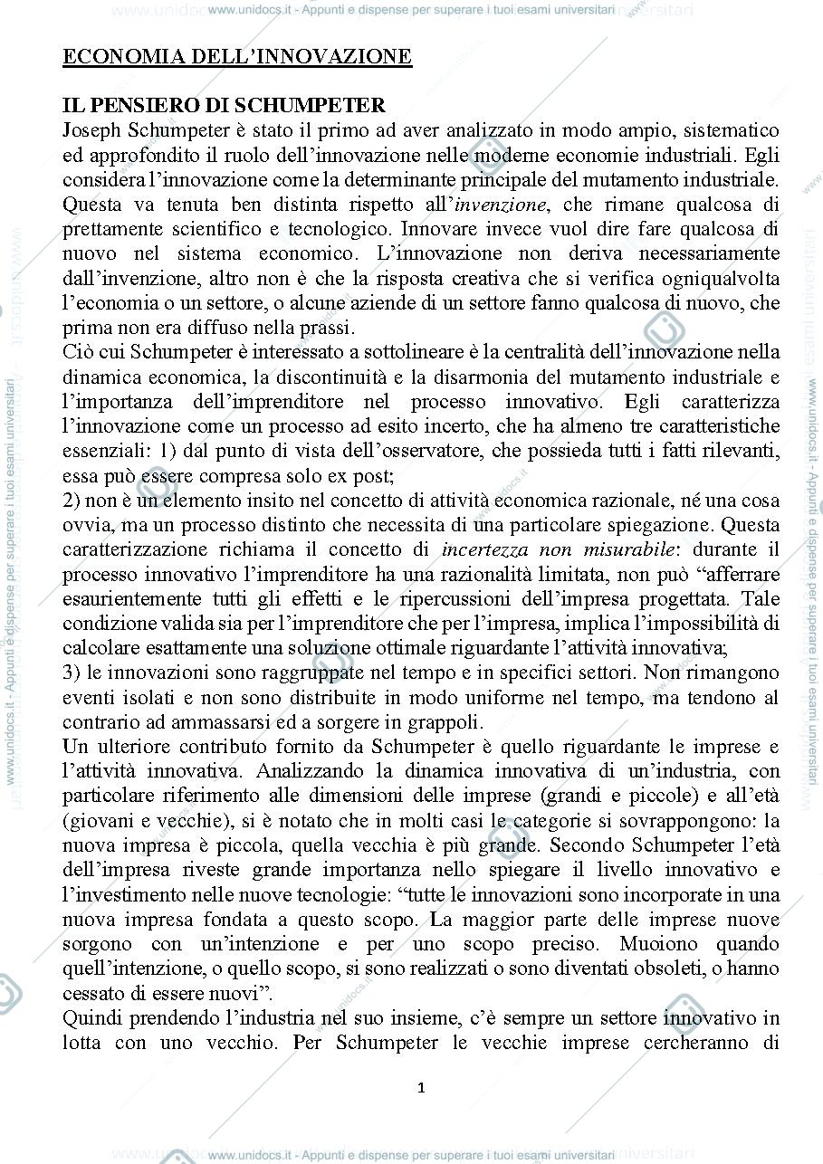 Anteprima pagina 1 — Riassunti economia dell'innovazione