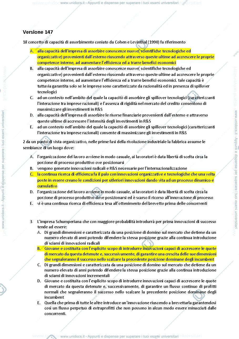 Anteprima pagina 1 — domande economia dell'innovzione