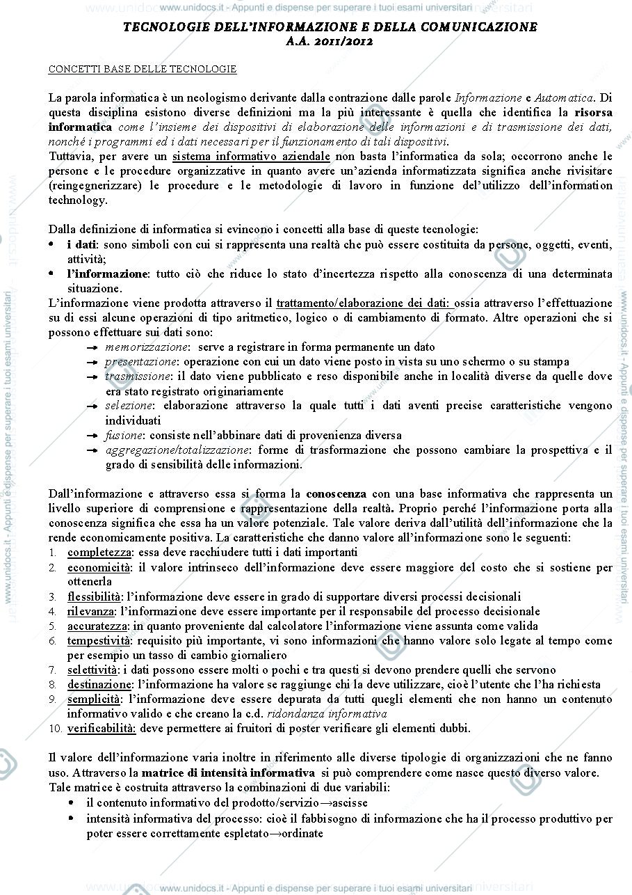 Anteprima pagina 1 — TECNOLOGIA DELL'INFORMAZIONE