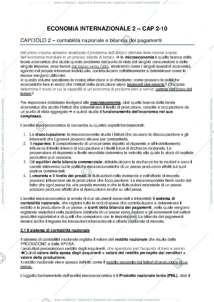 Anteprima pagina 1 — Economia Monetaria Internazionale 