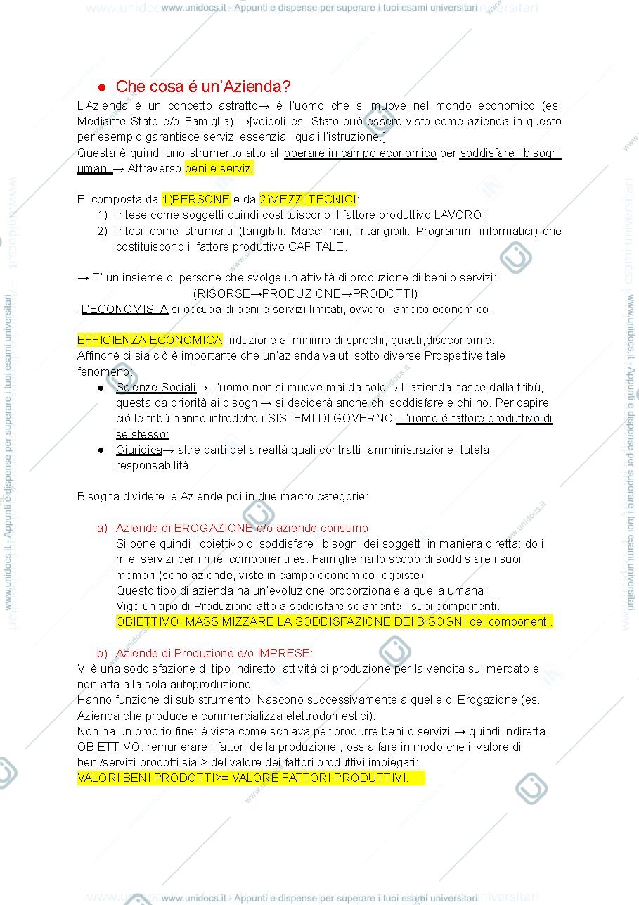 Anteprima pagina 1 — Appunti di Economia Aziendale