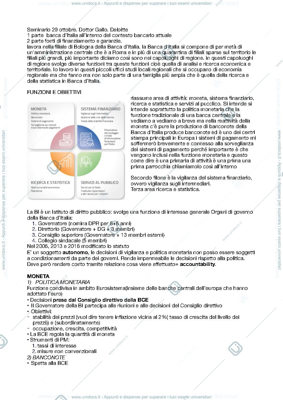 Anteprima pagina 1 — Riassunto seminario per esame di banca