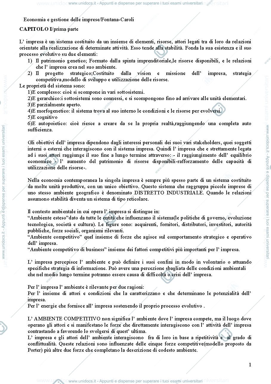 Anteprima pagina 1 — riassunto eco e gestione delle imprese