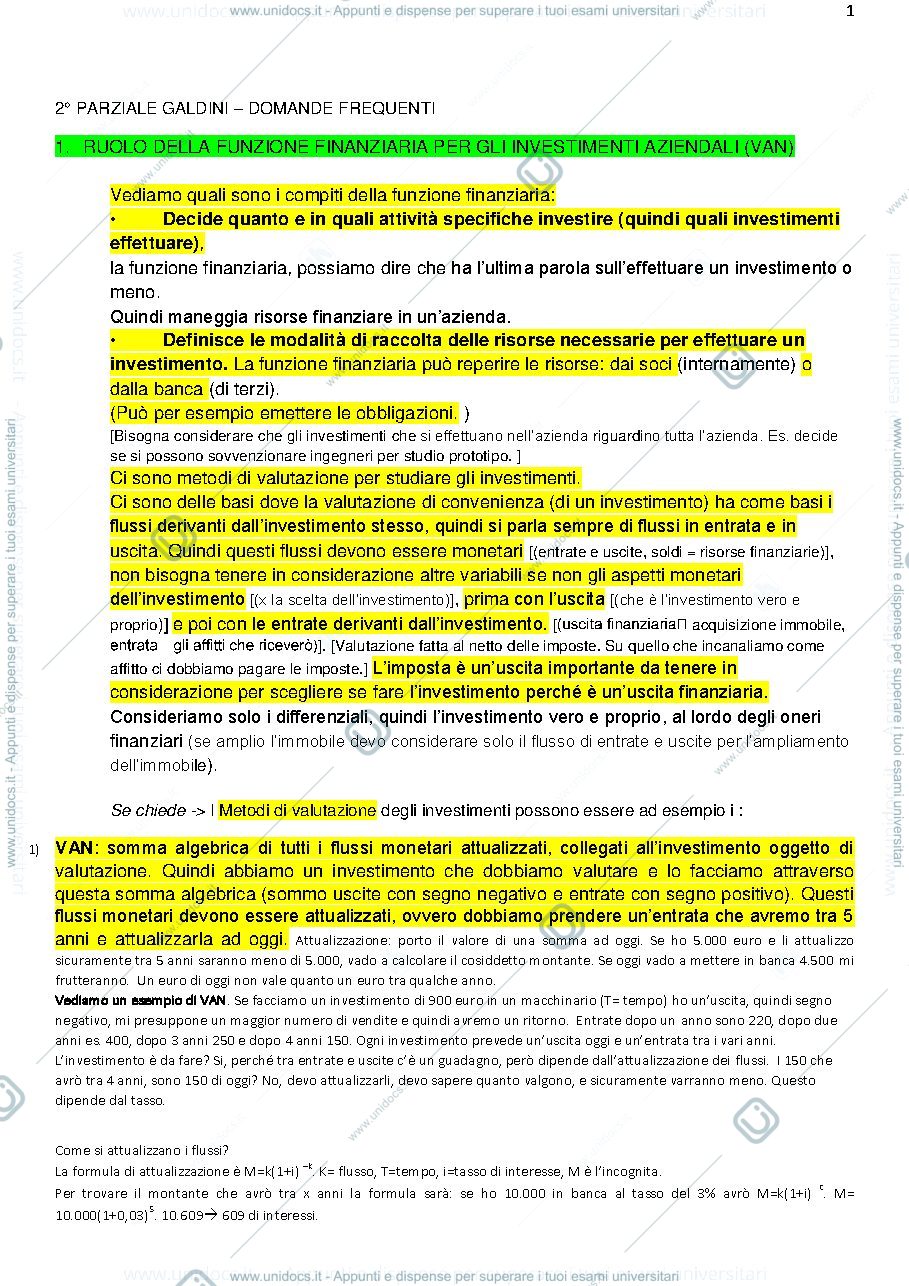 Anteprima pagina 1 — DOMANDE PIU' FREQUENTI - GALDINI - ECONOMIA