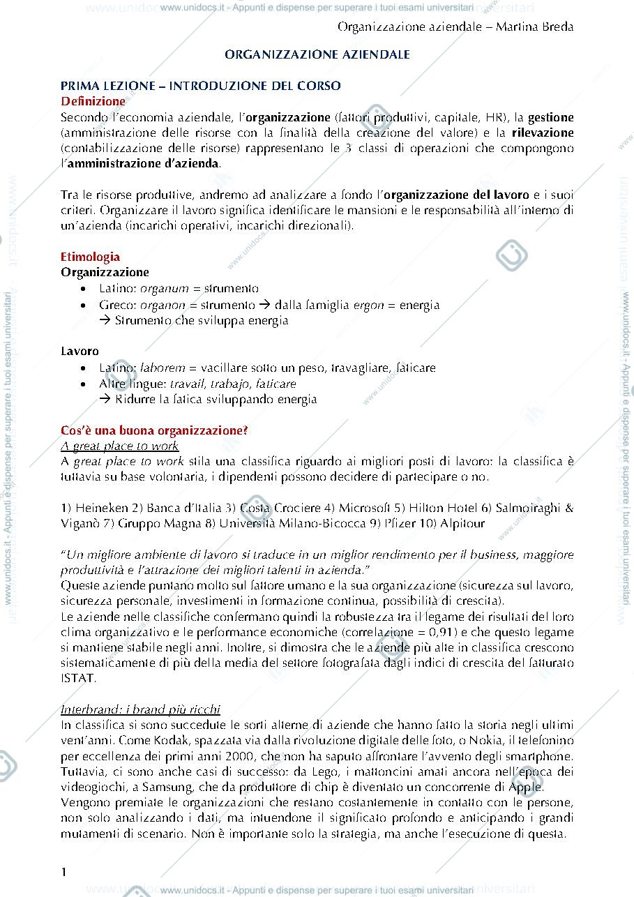 Anteprima pagina 1 — riassunti eco ed organizzazione