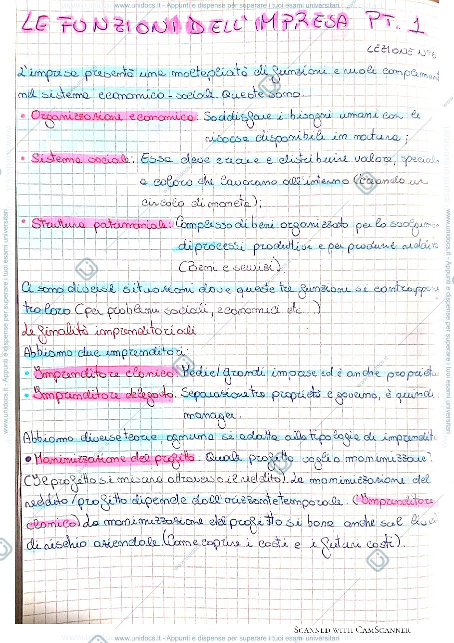 Anteprima pagina 1 — Le funzioni dell'impresa