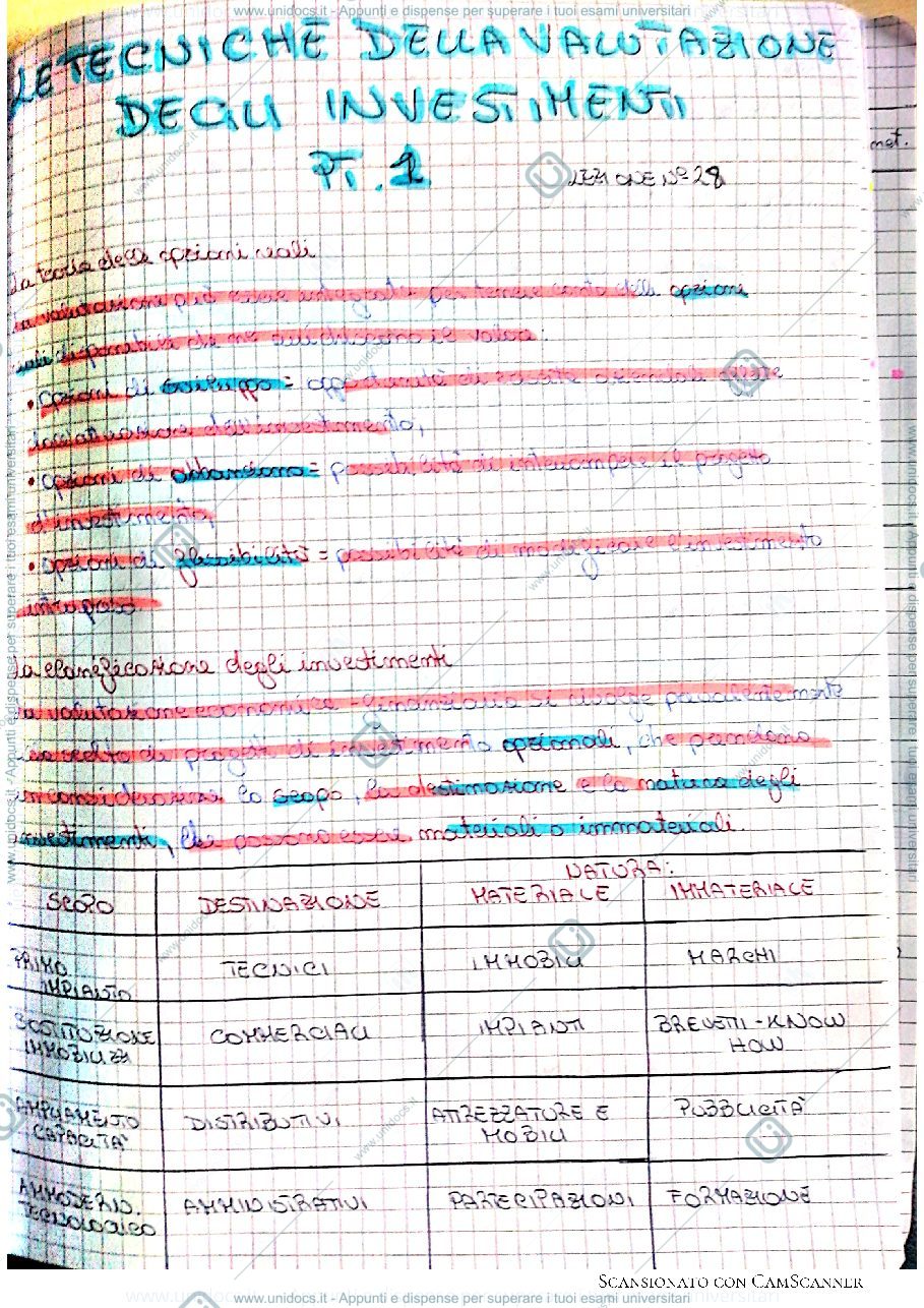 Anteprima pagina 1 — Tecniche di valutazione degli investimenti