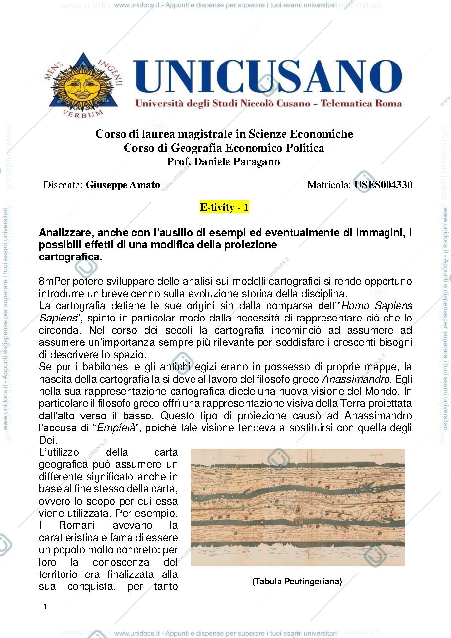 Anteprima pagina 1 — La cartografia e le proiezioni cartografiche