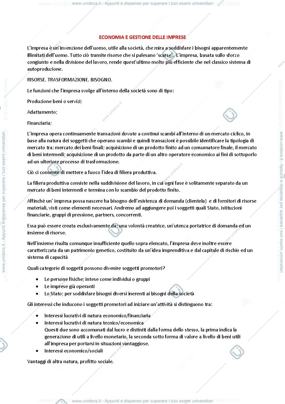 Anteprima pagina 1 — Economia e Gestione delle Imprese