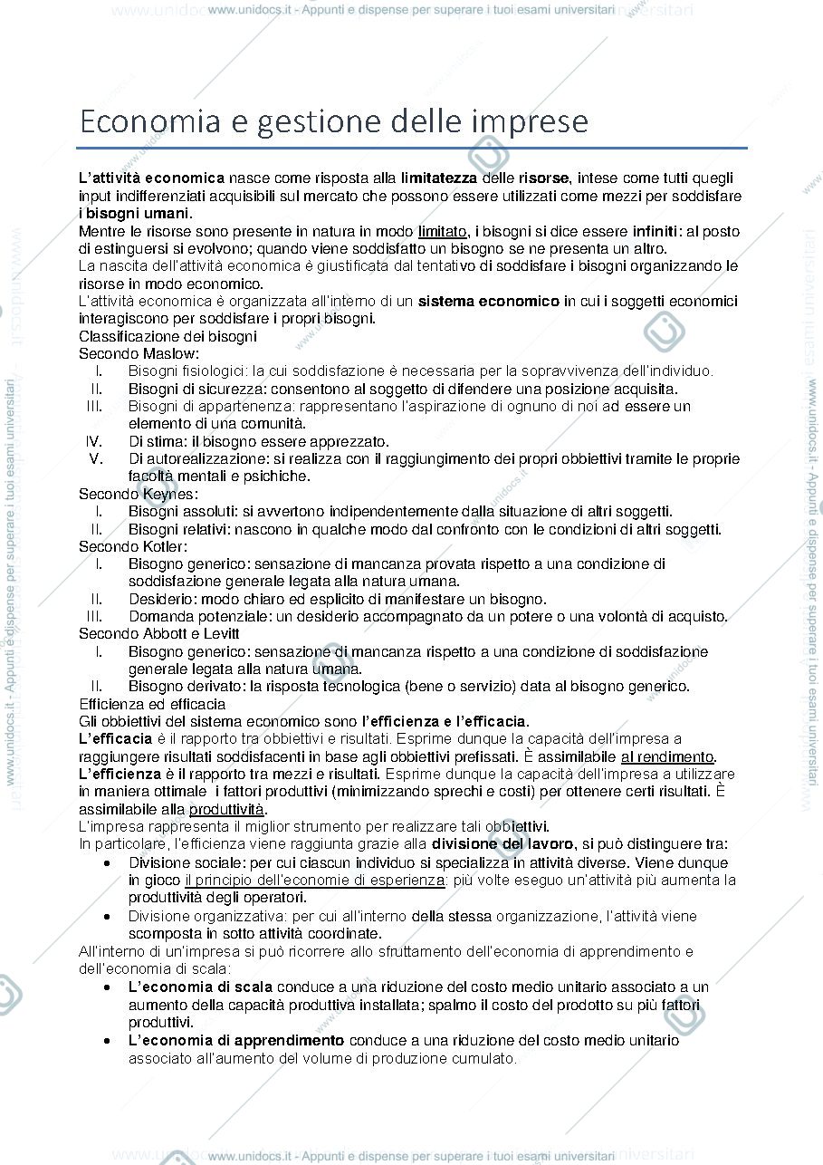 Anteprima pagina 1 — Riassunto Economia delle Imprese