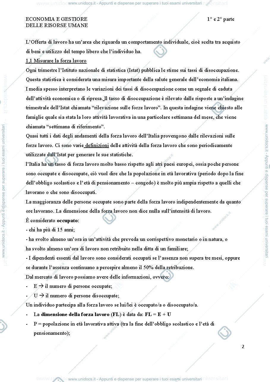 Anteprima pagina 2 — ECONOMIA E GESTIONE DELLE RISORSE UMANE Prof.ssa. Venturni TORINO 