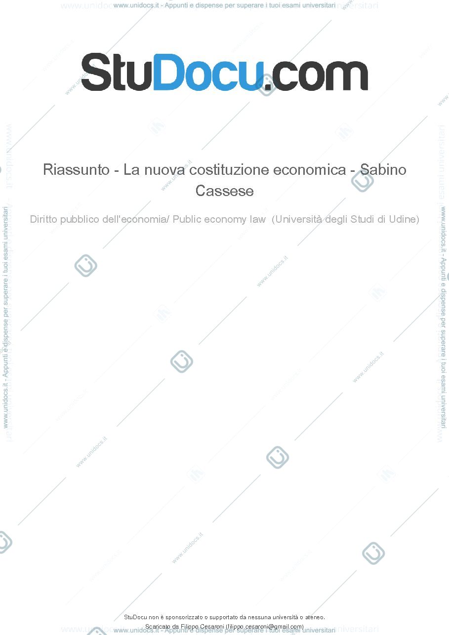 Anteprima pagina 1 — Riassunto - La nuova costituzione economica, Cassese