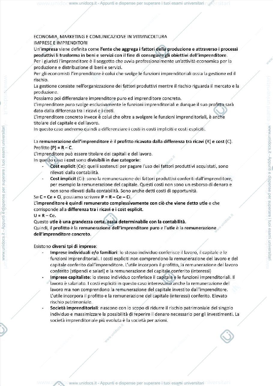 Anteprima pagina 1 — Appunti economia aziendale viticoltura