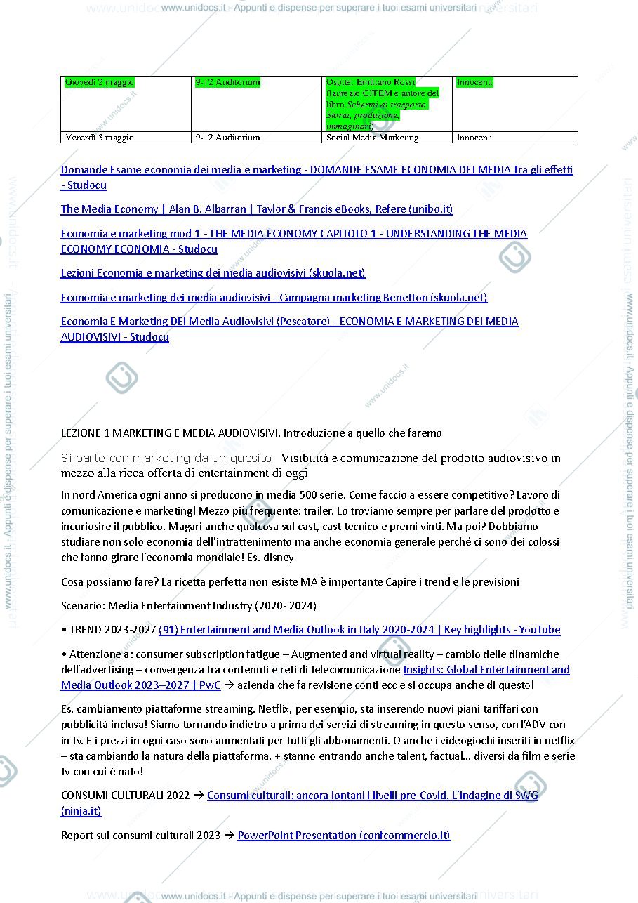 Anteprima pagina 3 — economia e marketing dei media audiovisivi - appunti corso