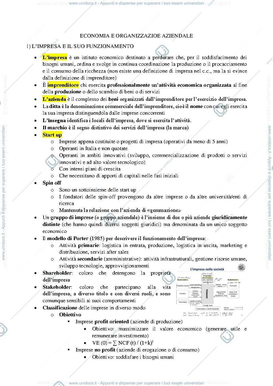 Anteprima pagina 1 — Riassunto di Economia e Organizzazione Aziendale D