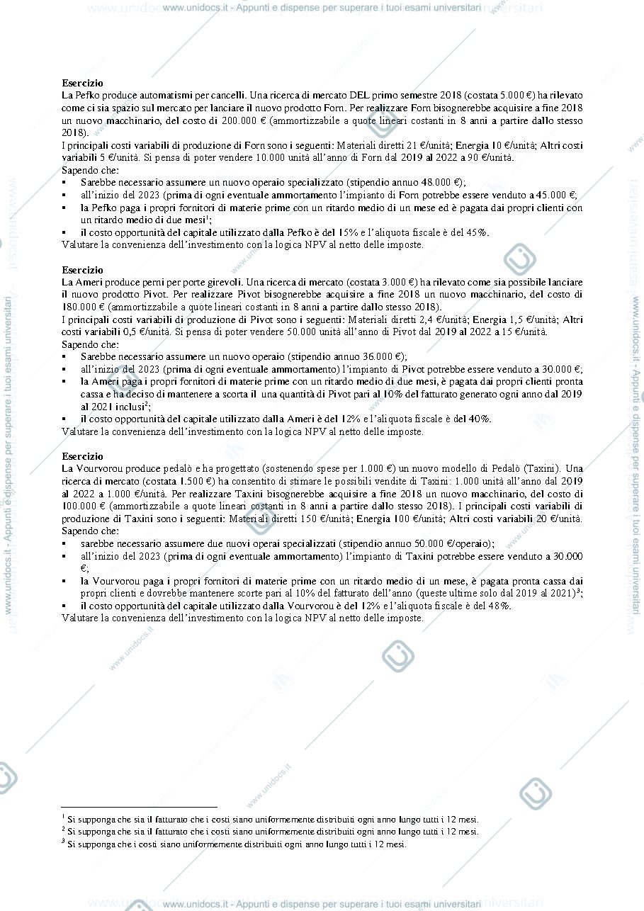 Anteprima pagina 1 — Esercizi di investimenti da Temi d'Esame prof: Toletti
