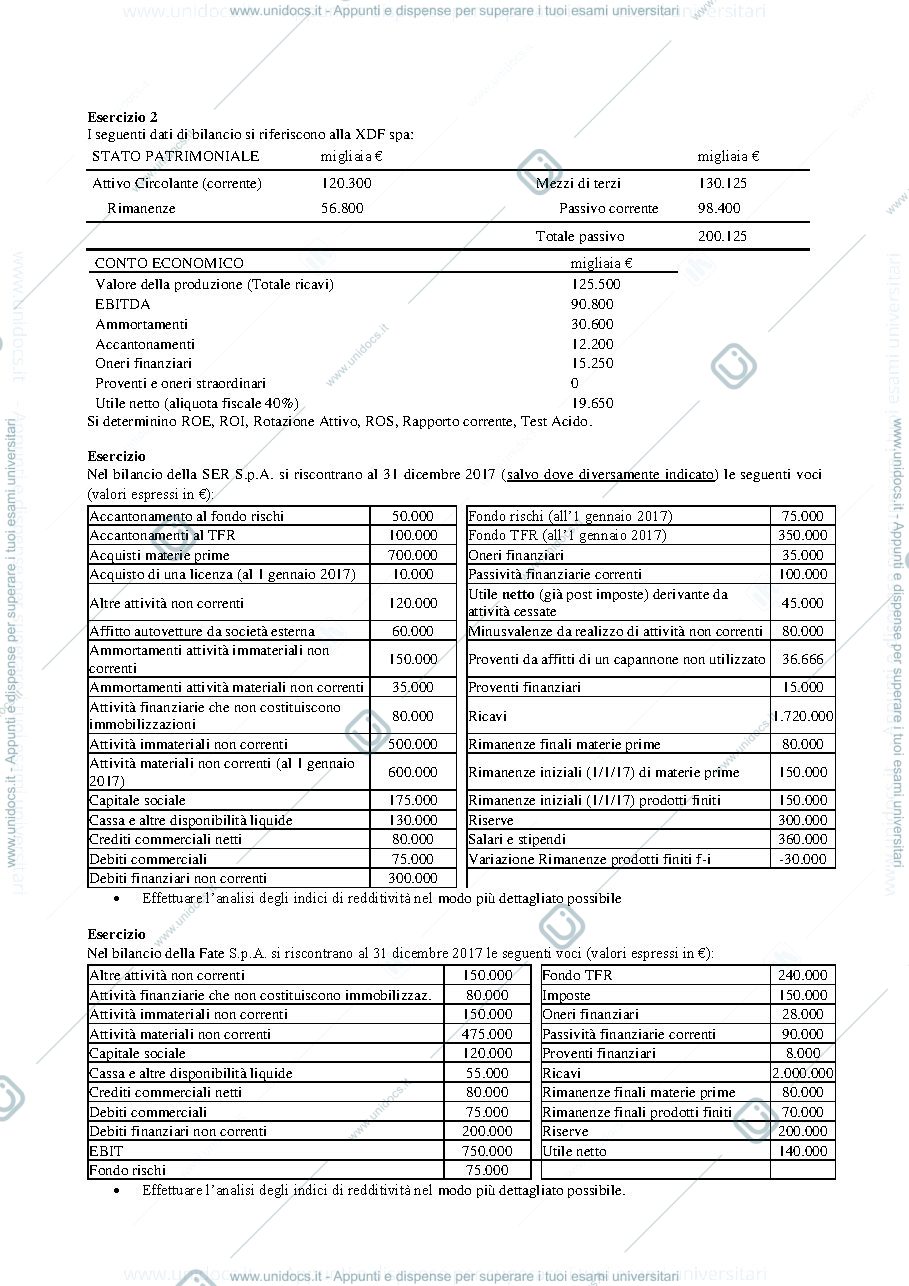Anteprima pagina 1 — Esercizi contabilità esterna da temi d'esame prof: Toletti