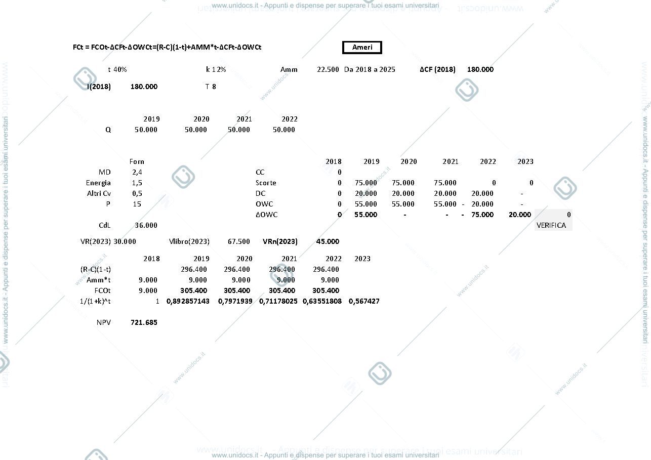 Anteprima pagina 1 — Soluzione esercizio investimenti Ameri prof: Toletti