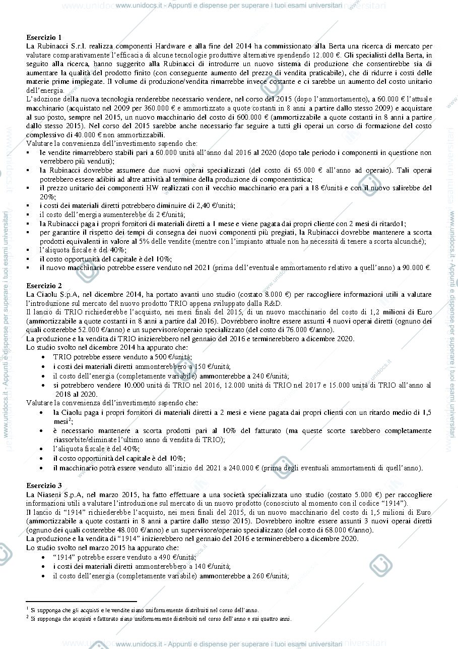 Anteprima pagina 1 — Esercizi investimenti Rubinacci Ciaolu Niaseni Cranfield Kido prof: Toletti
