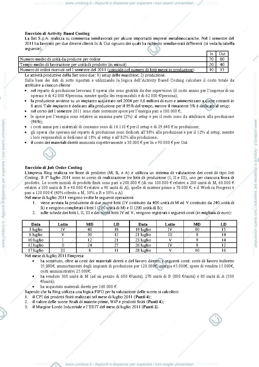 Anteprima pagina 1 — Esercizi di contabilità interna prof: Toletti