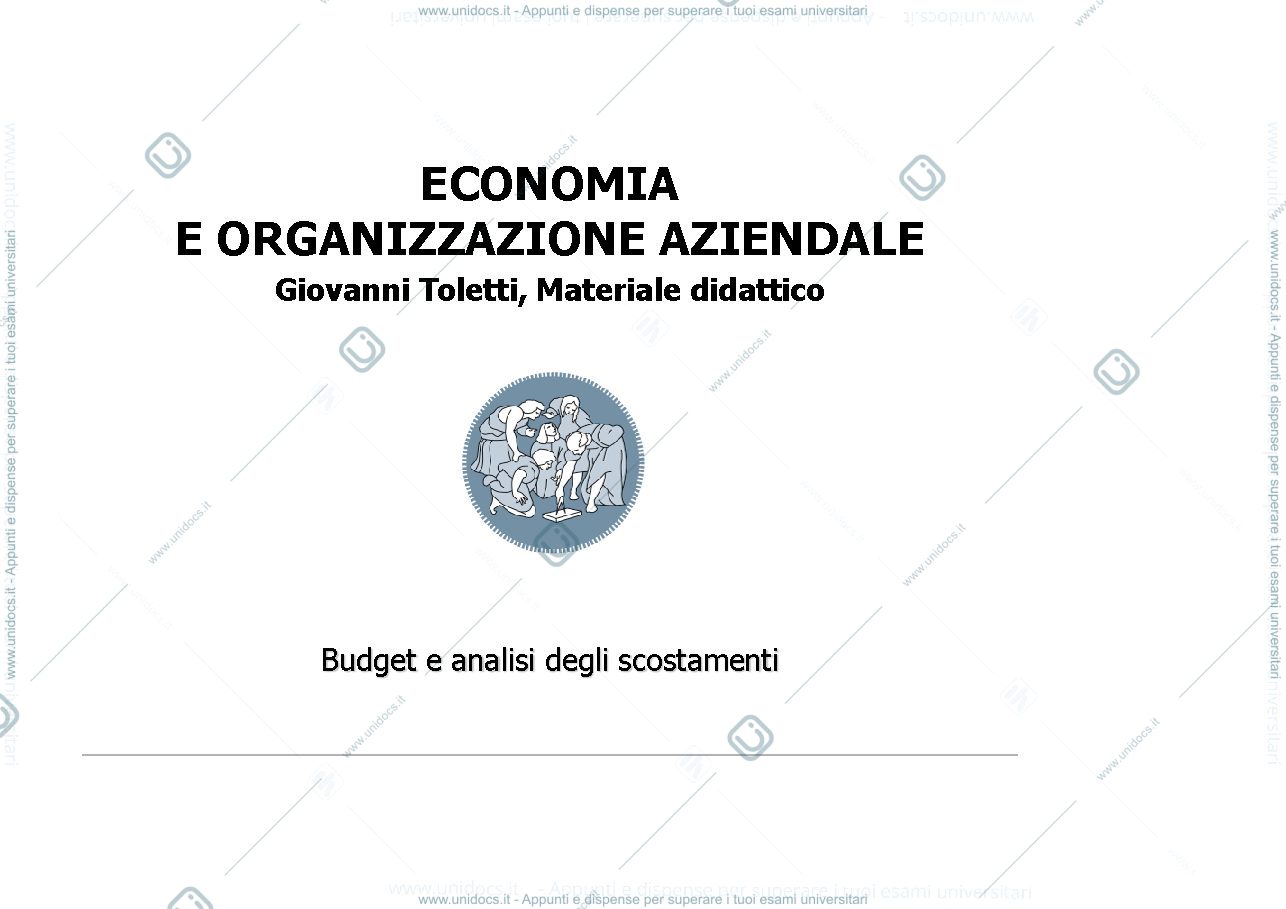 Anteprima pagina 1 —  Slide sul budget e l'analisi degli scostamenti prof: Toletti