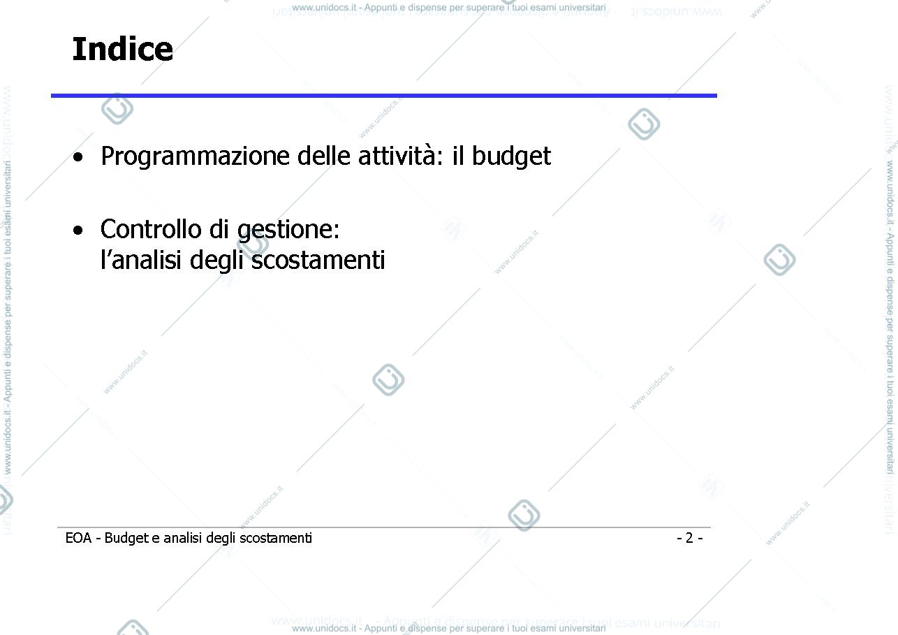 Anteprima pagina 2 —  Slide sul budget e l'analisi degli scostamenti prof: Toletti