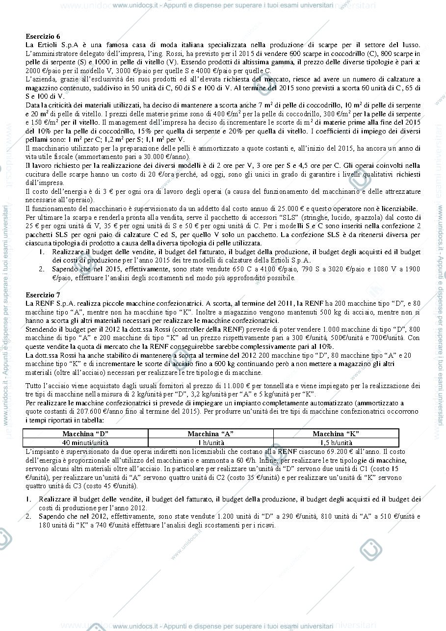 Anteprima pagina 1 — Soluzioni esercizi budget e scostamenti Tesos Glick Sterla Kos prof: Toletti