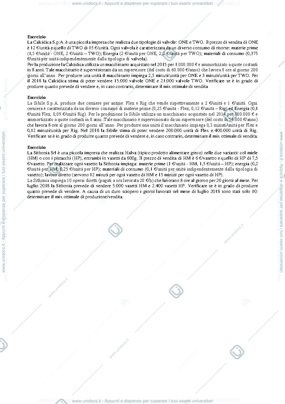 Anteprima pagina 1 — Esercizi Decisioni di breve da temi d'esame prof: Toletti