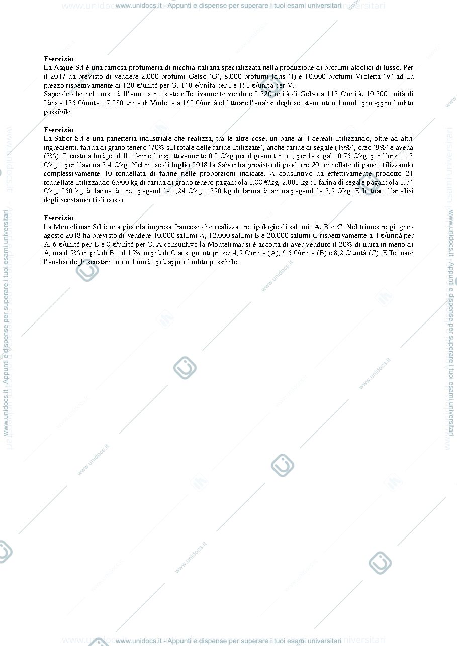 Anteprima pagina 1 — Esercizi budget e scostamenti da Temi d'Esame prof: Toletti