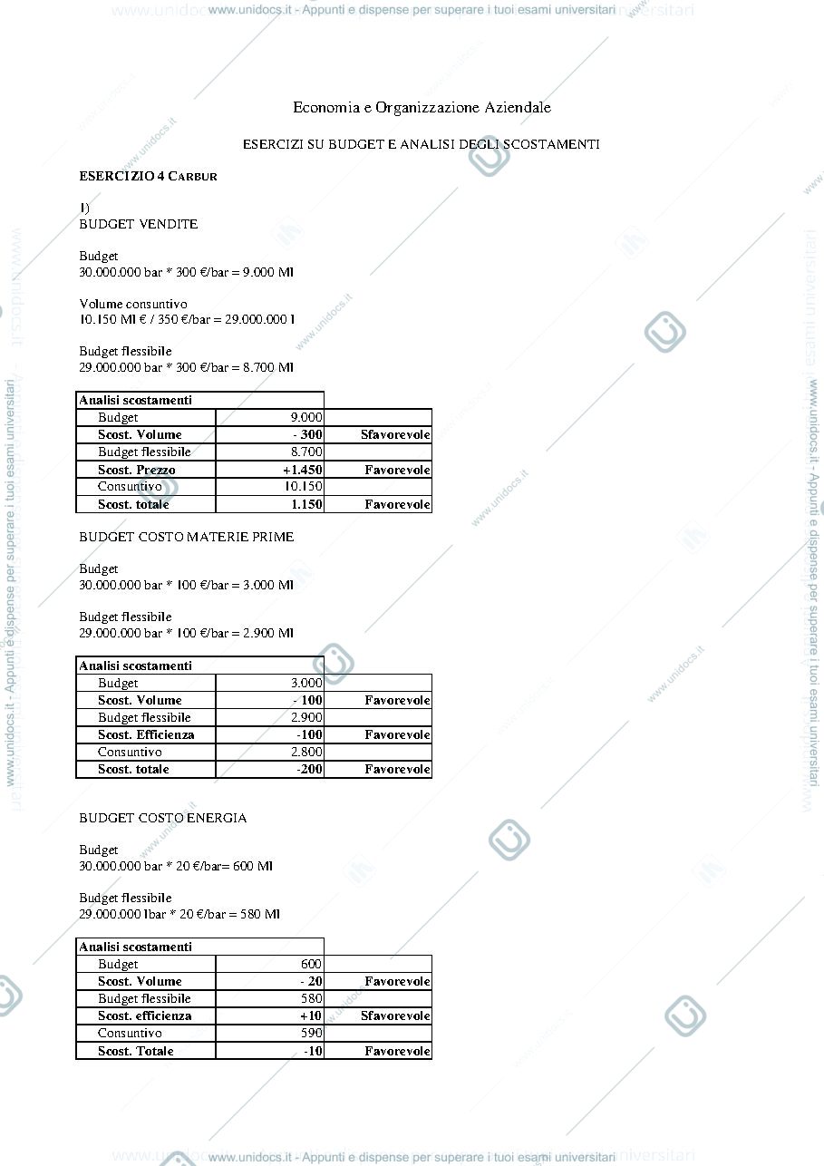 Anteprima pagina 1 — Soluzioni esercizi budget e scostamenti Carbur e Lanci