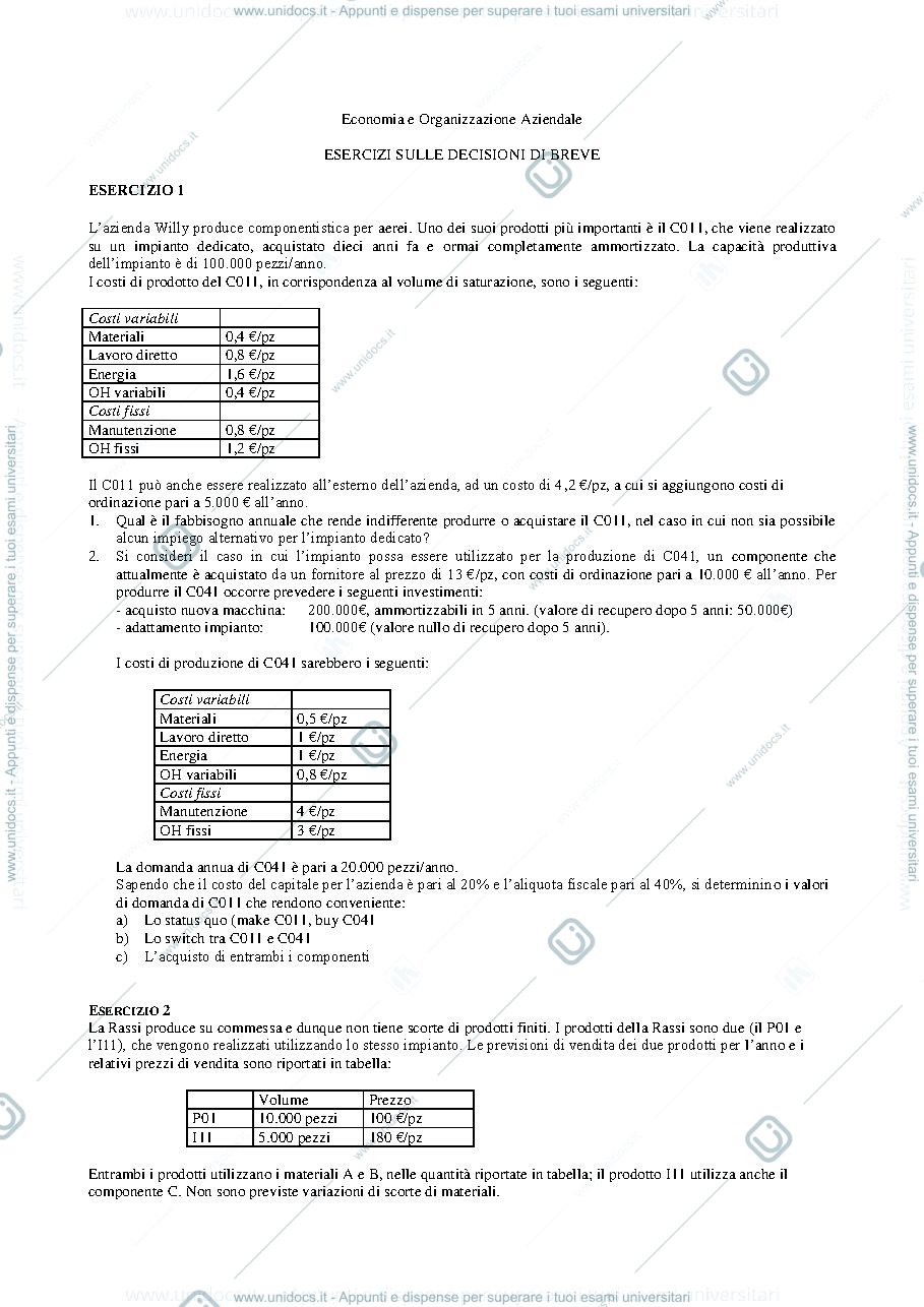 Anteprima pagina 1 — Esercizi decisioni di breve prof: Toletti