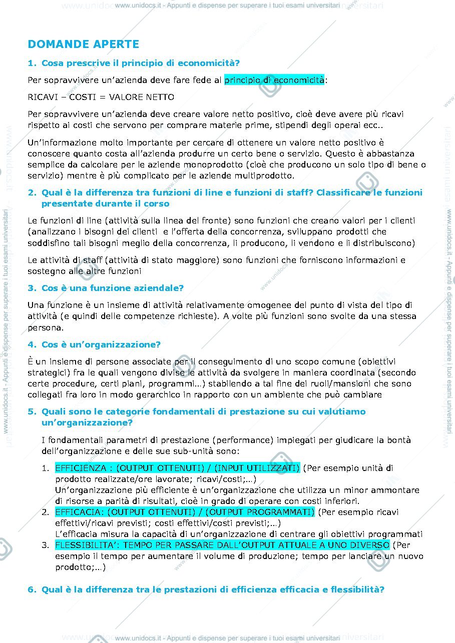 Anteprima pagina 1 — Domande aperte per esame