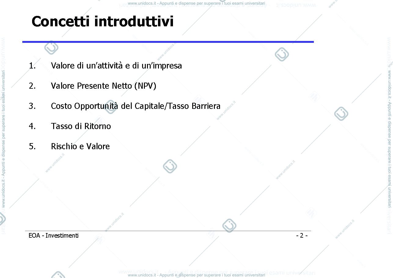 Anteprima pagina 2 — Slide di analisi di investimenti prof: Toletti
