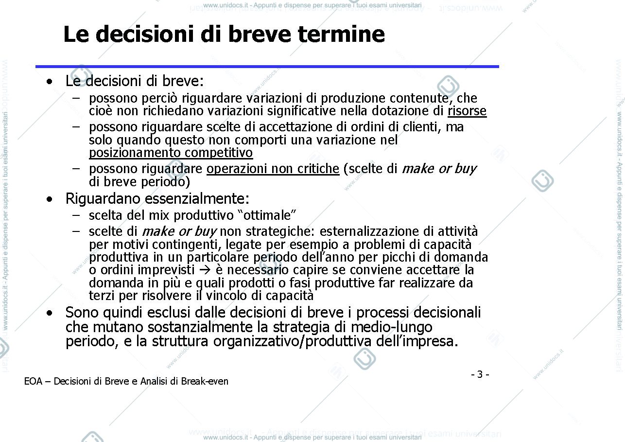Anteprima pagina 3 — Slide aggiornate di decisioni di breve e analisi di break even prof: Toletti