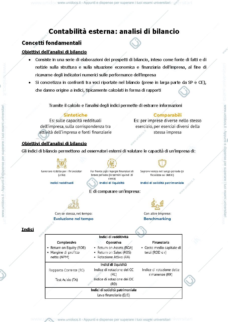 Anteprima pagina 1 — analisi di bilancio, indici di redditività