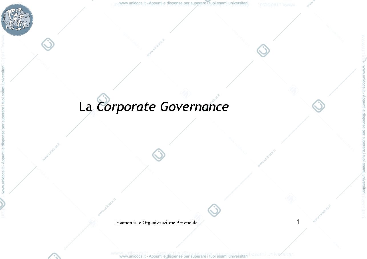 Anteprima pagina 1 — Slide sulla Corporate Governance prof: Toletti