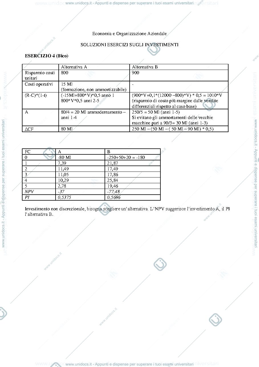 Anteprima pagina 1 — Soluzione esercizi investimenti da 4 a 10 da Bico a Frage prof: Toletti