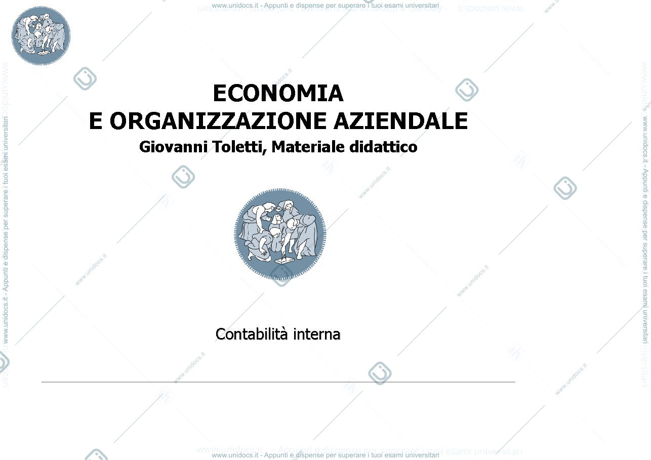 Anteprima pagina 1 — Slide di contabilità interna prof: Toletti