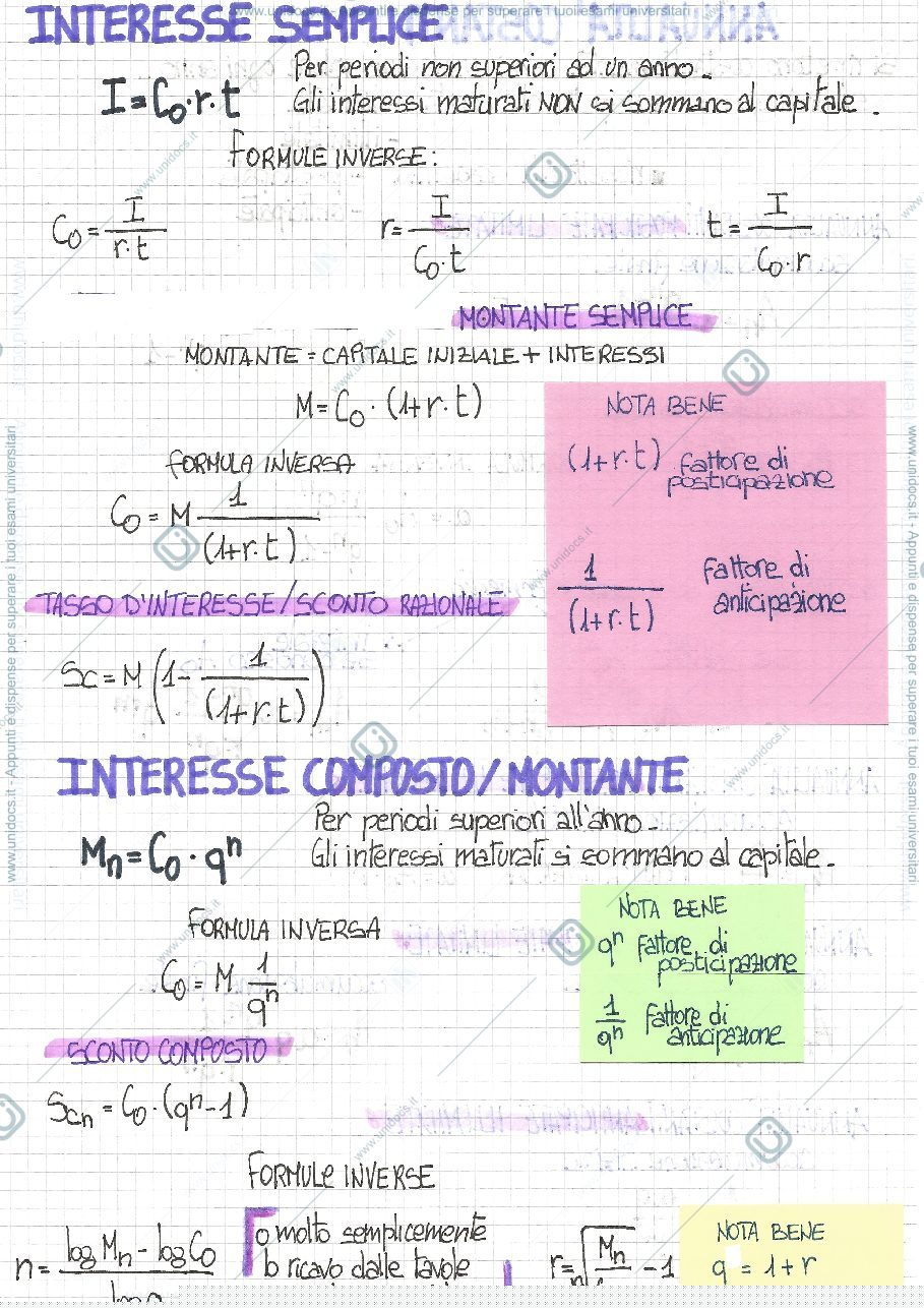 Anteprima pagina 1 — FORMULE MATEMATICA FINANZIARIA