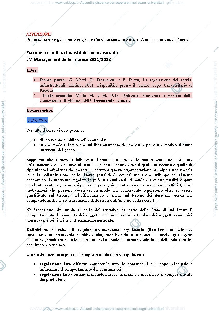Anteprima pagina 1 — Appunti di economia e politica industriale corso avanzato