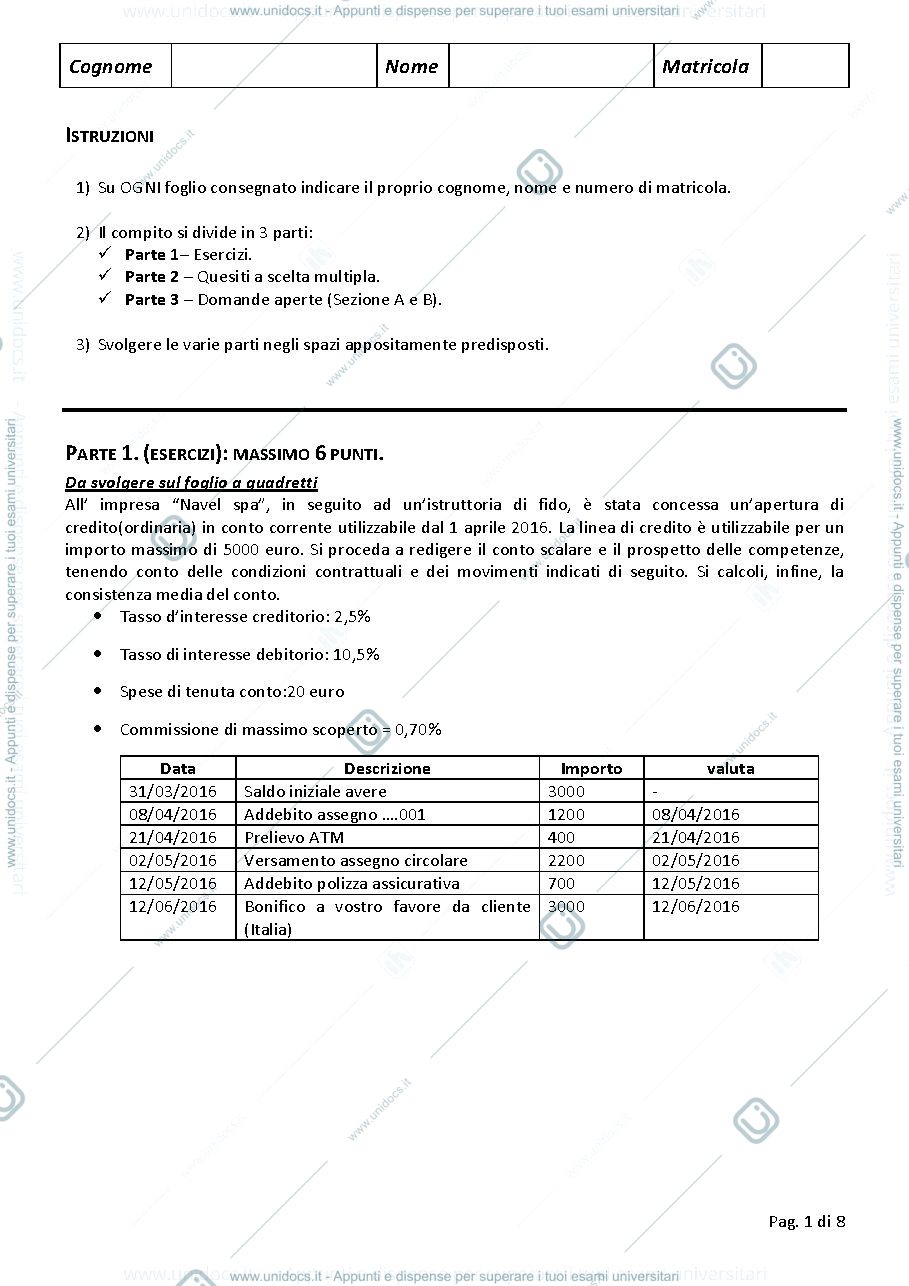 Anteprima pagina 1 — Esame tecnica bancaria 2017