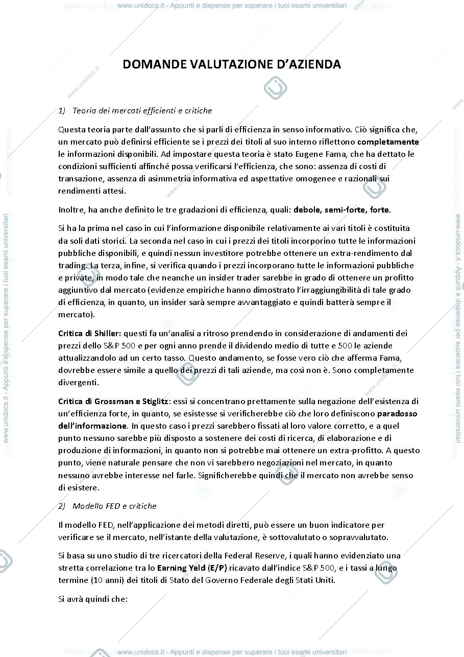 Anteprima pagina 1 — Dispensa Economia Finanziaria