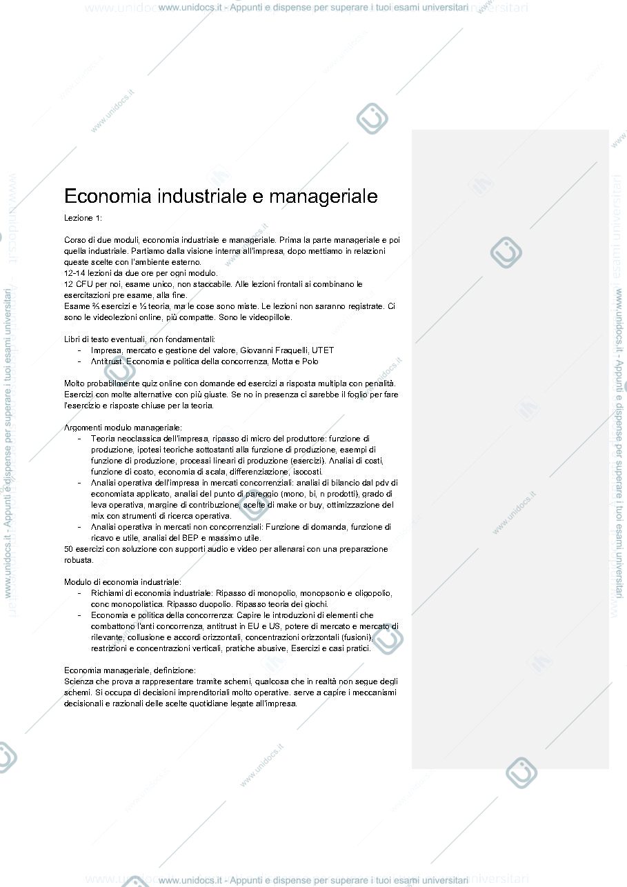 Anteprima pagina 1 — Economia manageriale