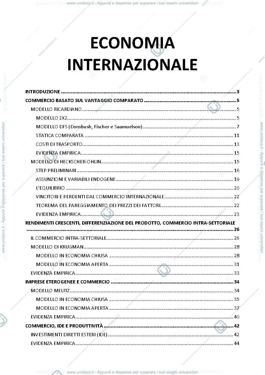 Anteprima pagina 1 — Riassunti economia internazionale