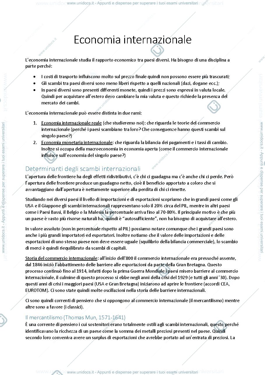 Anteprima pagina 1 — Economia internazionale (fino al teorema di Rybczynski) - P. Scapparone