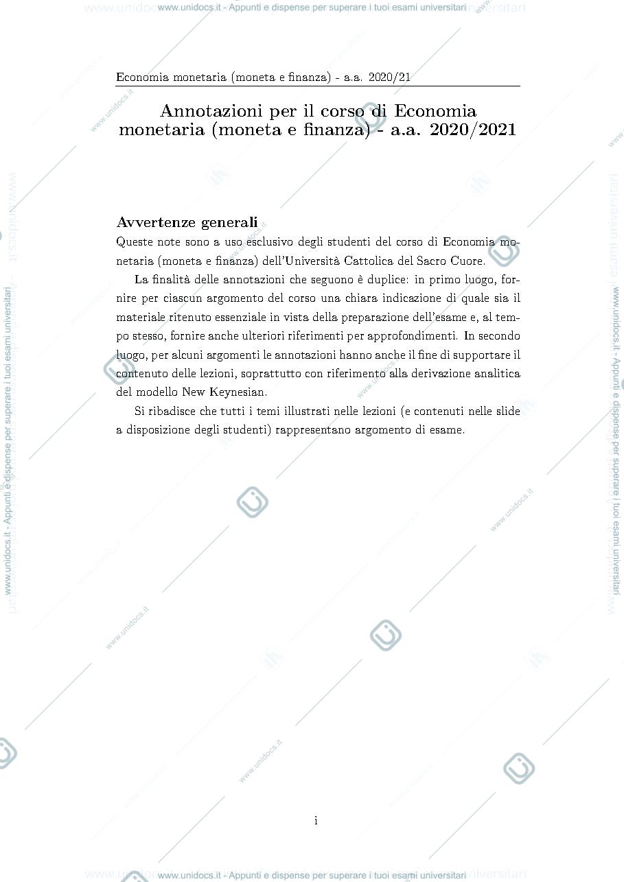 Anteprima pagina 1 — economia monetaria 