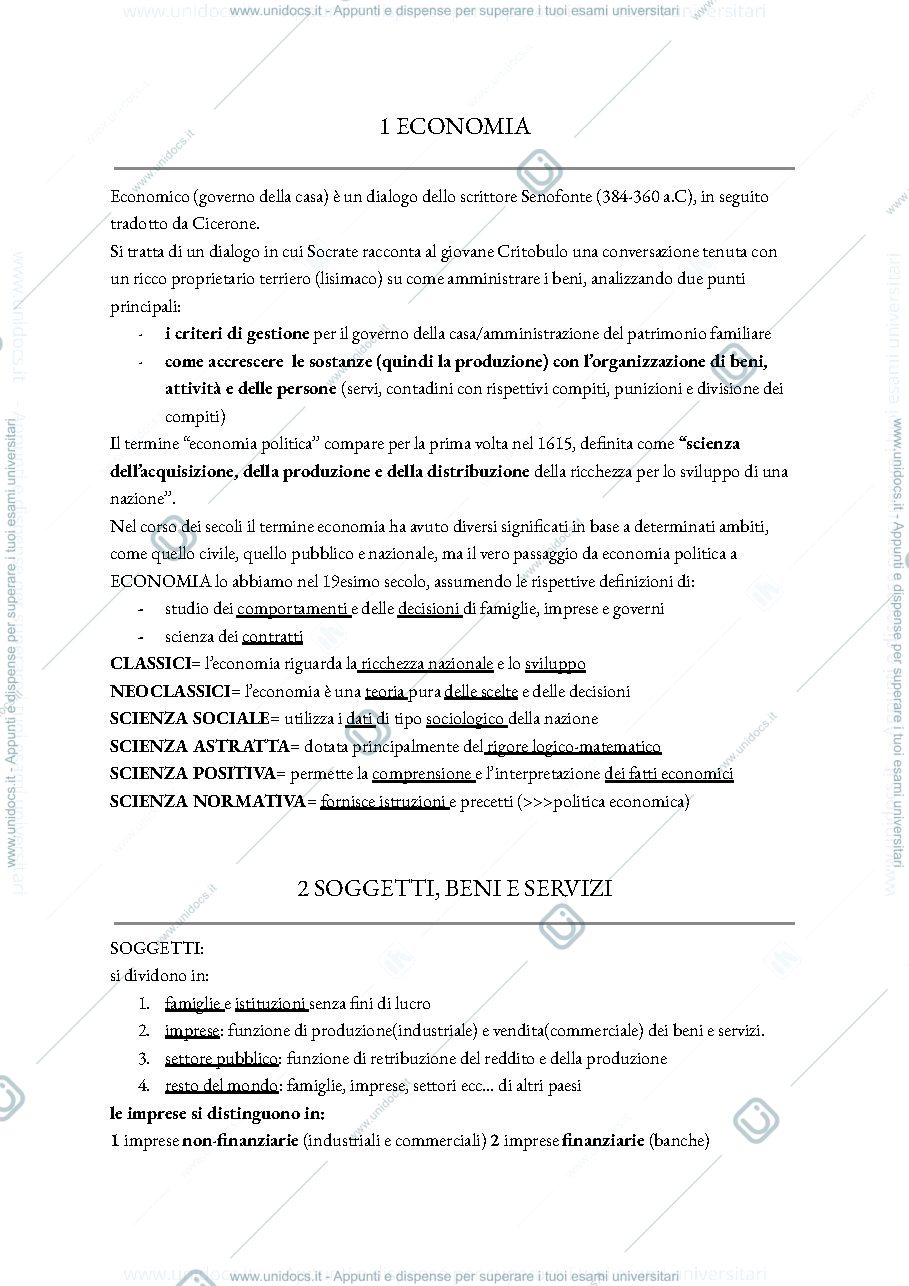 Anteprima pagina 1 — economia politica (slides CENNI STORICI)